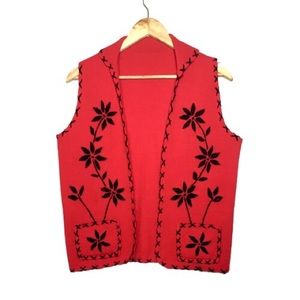 70’s Vintage Handmade Red & Black Flower Vest